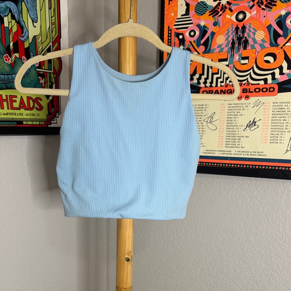 Girlfriend Collective Sky Blue Ribbed Crop Top